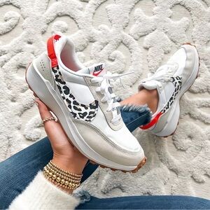Nike Women's White Leopard Print Retro Runner with Red Accent